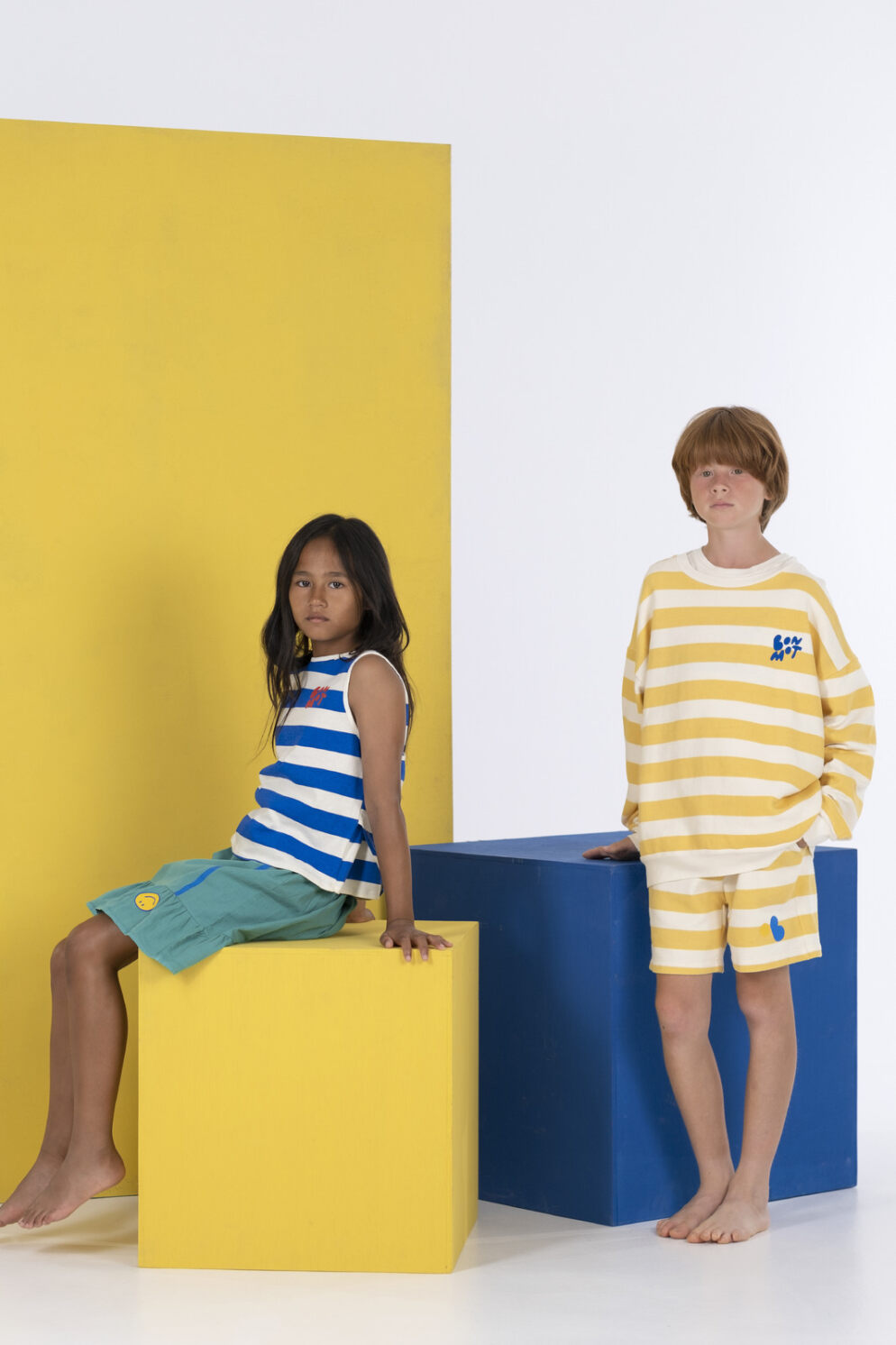 Bonmot - sweatshirt - wide stripes - ivory &amp; yellow