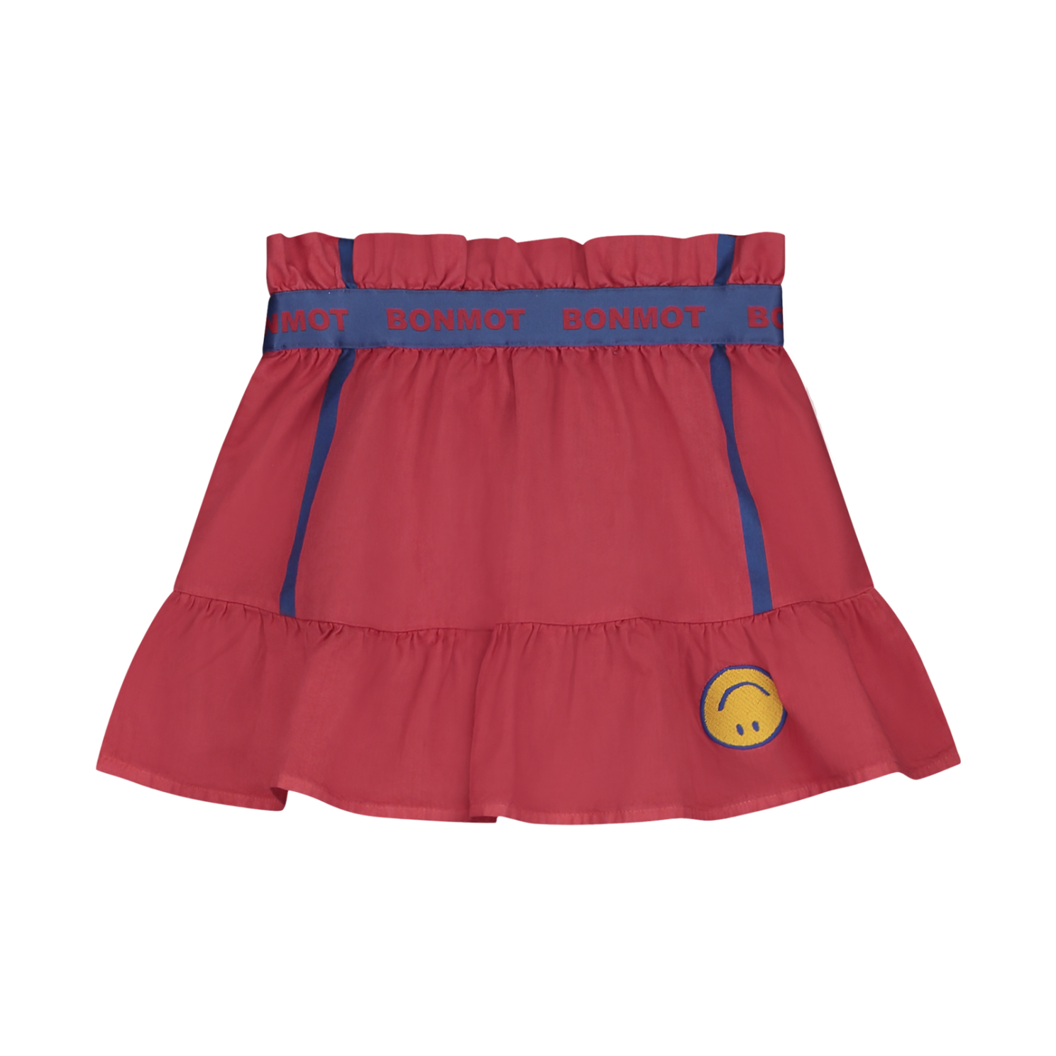 Bonmot - kids mini skirt - side stripes smiley - red