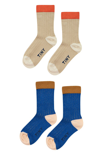 Tiny Cottons - lurex 2pack socks - blue/almond