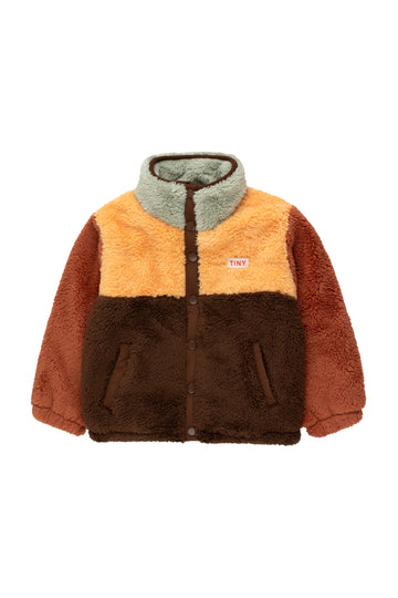 Tiny Cottons - color block sherpa jacket - dark brown/soft yellow