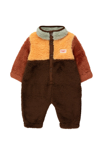 Tiny Cottons - color block sherpa one-piece - dark brown/soft yellow