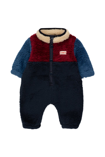 Tiny Cottons - color block sherpa one-piece - navy/deep red