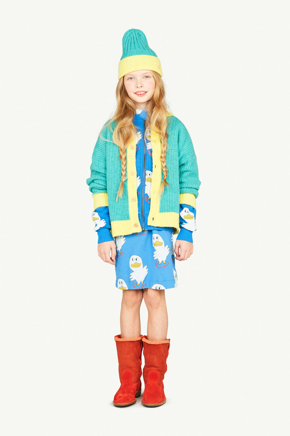 The animals observatory - Bicolor toucan kids cardigan - Turquoise logo
