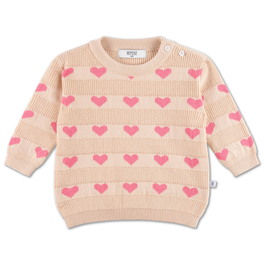 Repose ams - Knit sweater - Soft pink hearts