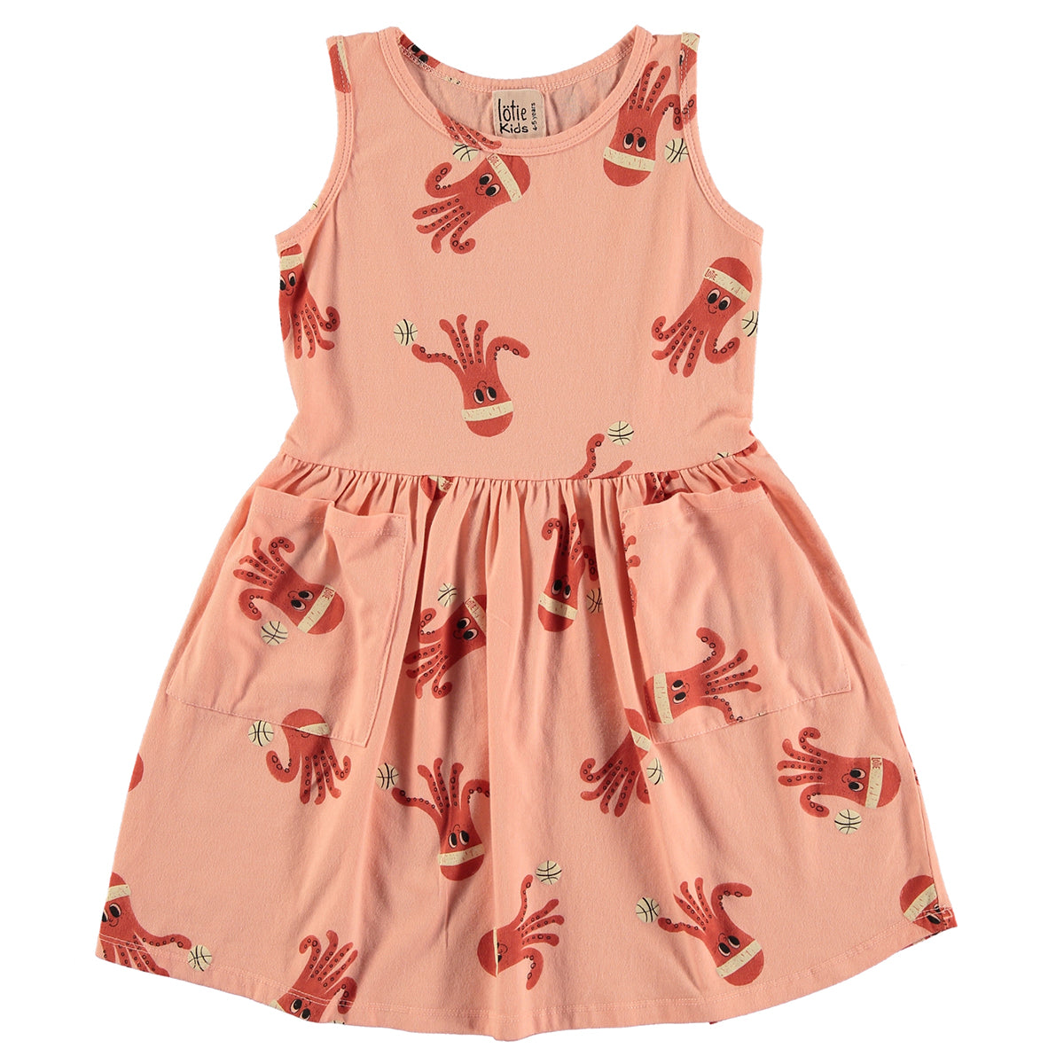 Lotie Kids - sleeveless dress - octopuses - salmon rose