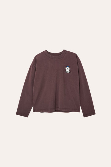 The Campamento - Dog embroidery long sleeve kids t-shirt - Brown