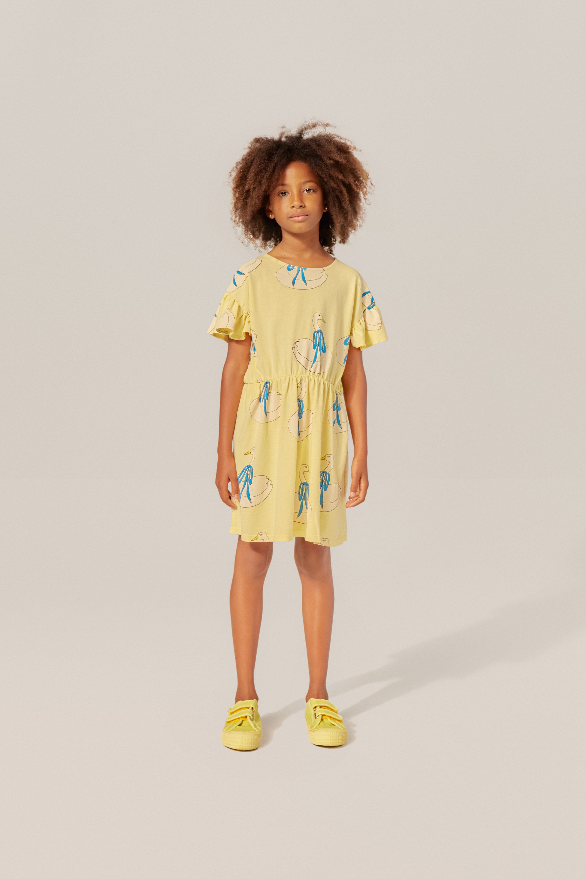 The Campamento - swans allover kids dress - yellow