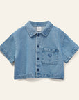 Wynken - denim crop day shirt - mid bleach wash