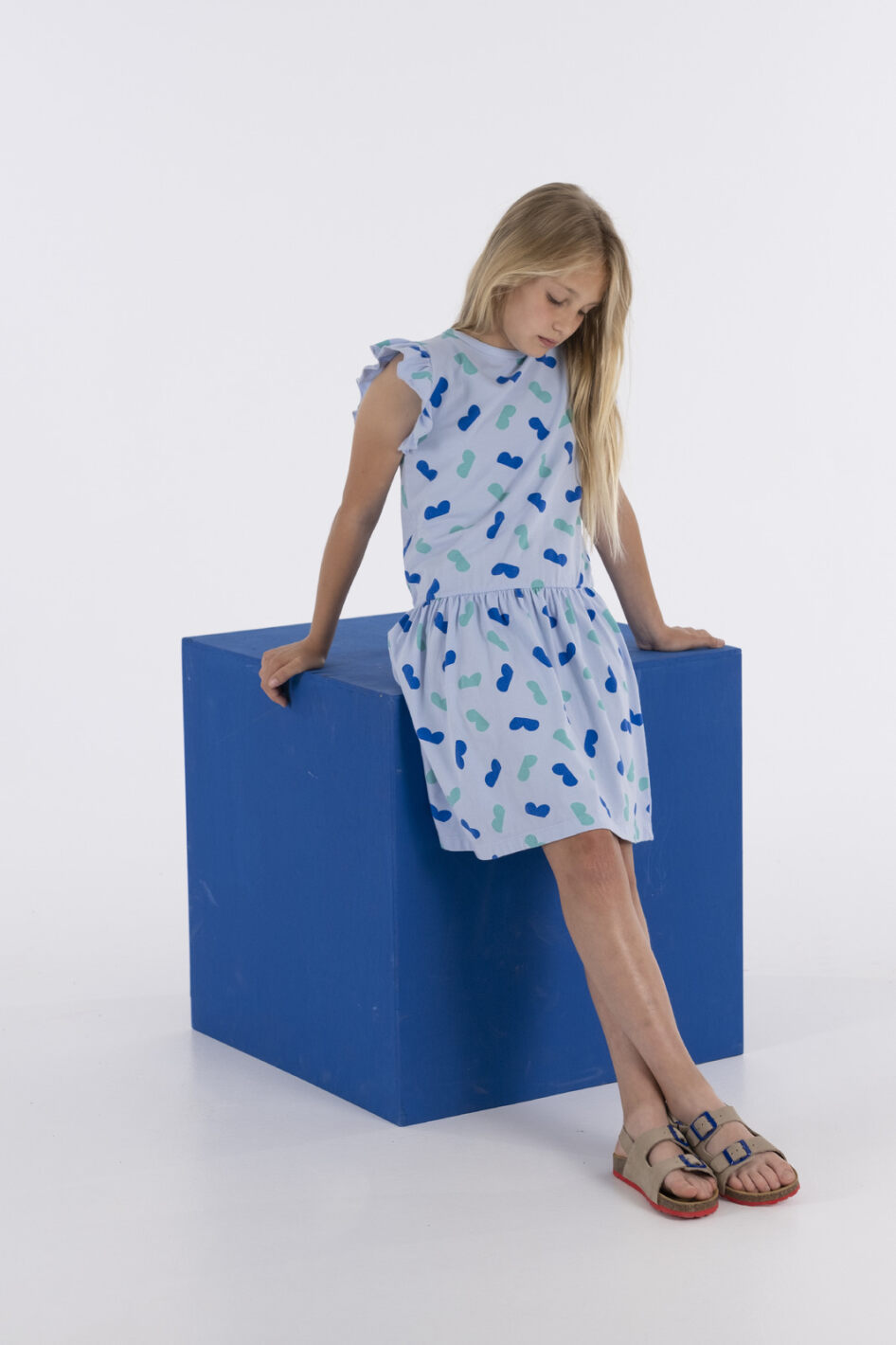 Bonmot - kids frilles dress - allover halfs - light blue