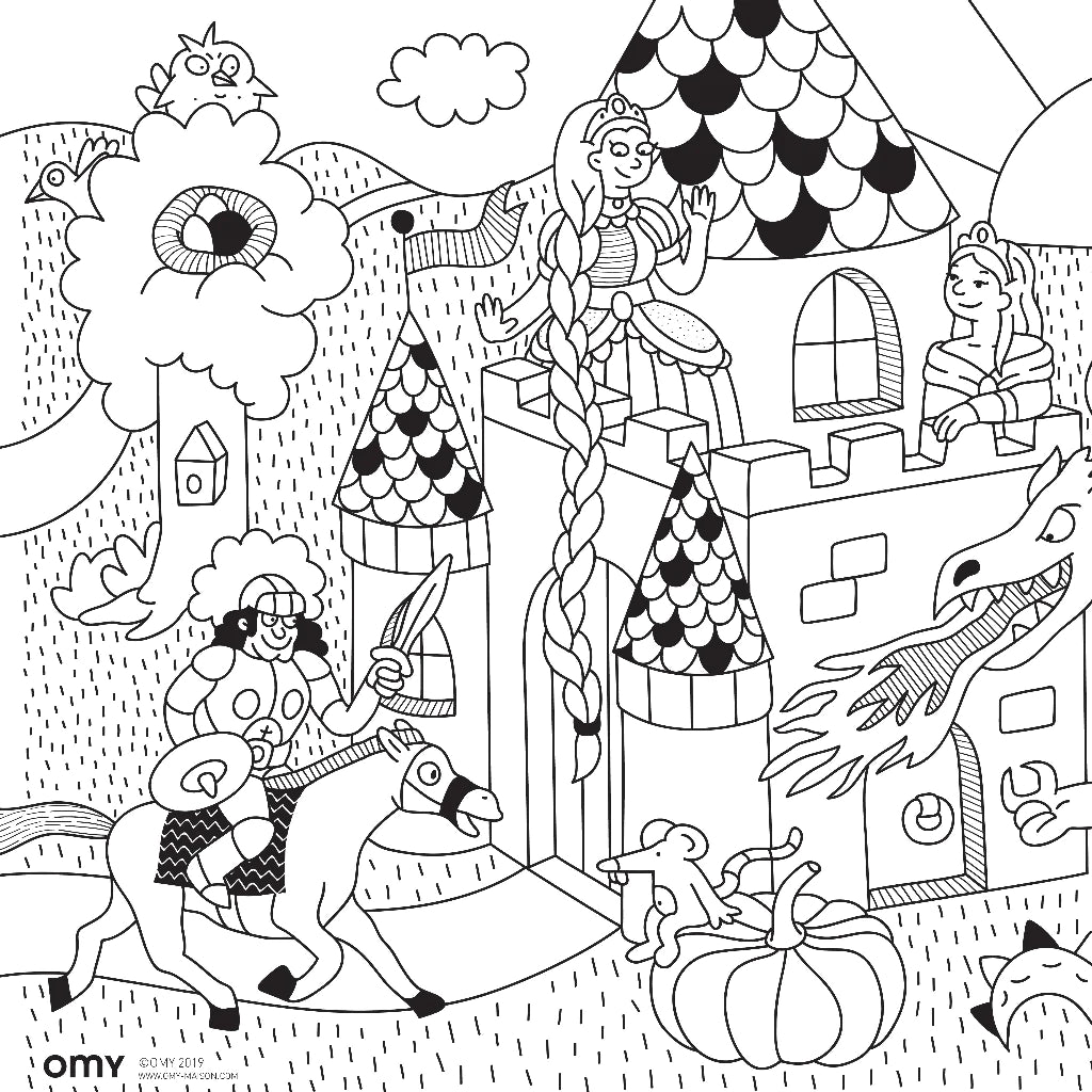 Omy - pocket colouring poster - princesses and dragons