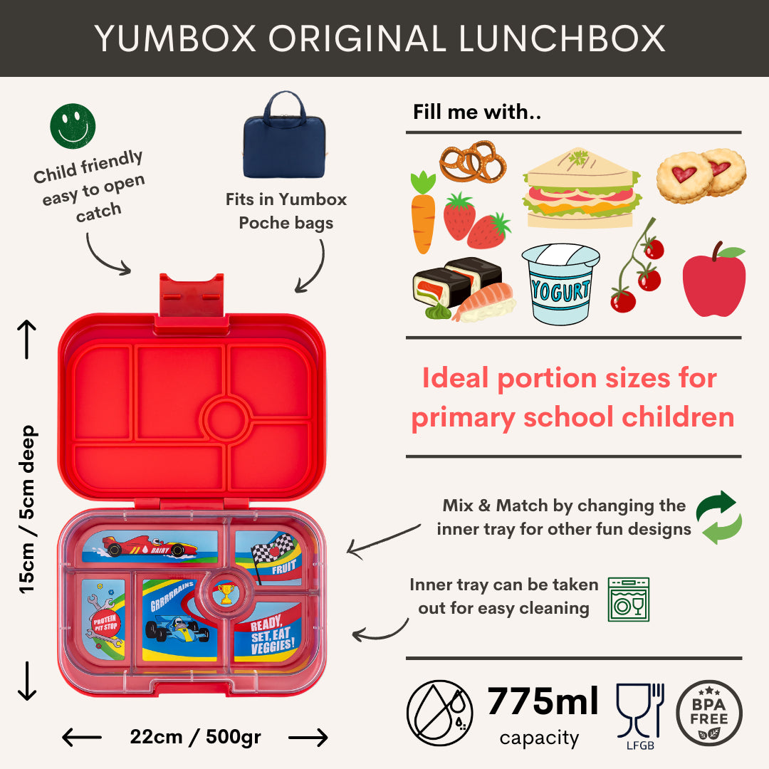 Yumbox  - original 6 - Roar Red - Race car tray