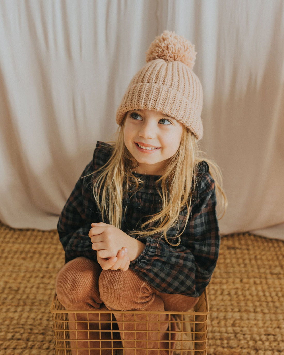 Buho - kids - pompom soft knit hat - natural