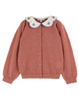 Emile et Ida - baby cardigan collar embrodery - rose