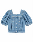 Emile et Ida - kids - embroided blouse - chambray light denim