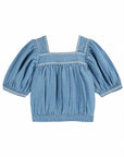 Emile et Ida - kids - embroided blouse - chambray light denim