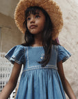 Emile et Ida - kids - embroided dress - light denim