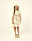 Mipounet - coraline frill dress - jacquard - ecru/coral