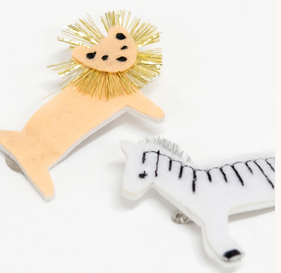Meri Meri - felt lion & zebra hair clips