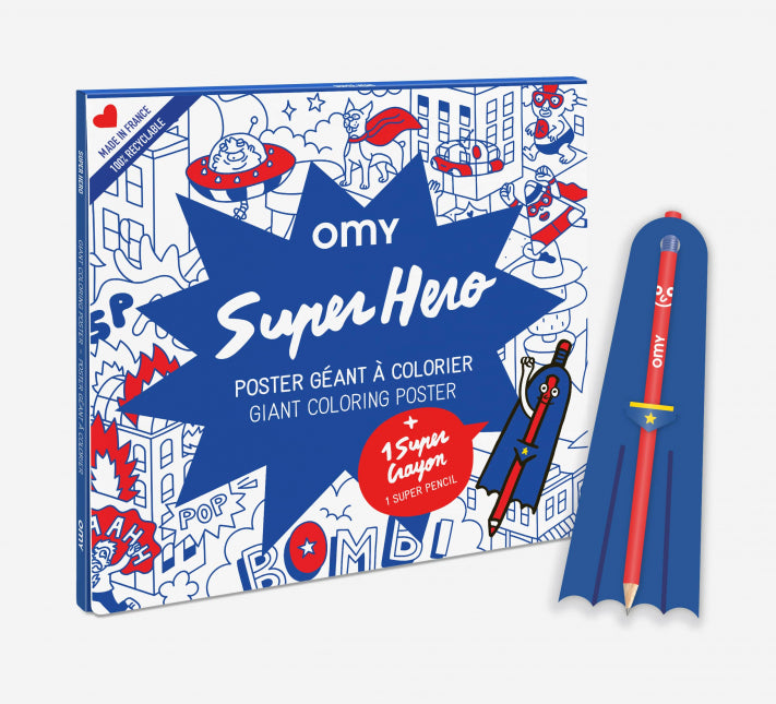 Omy - giant poster + crayons - superhero