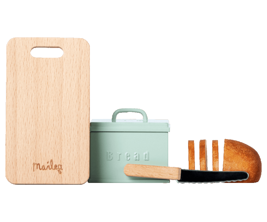 Maileg - miniature bread box with cutting board and knife - Hyggekids